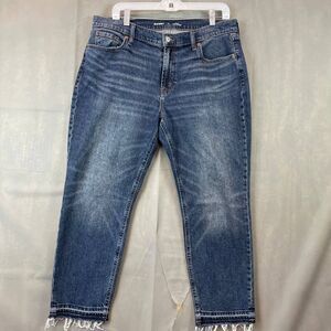 Old Navy Jeans Women Size 12 Blue Boyfriend Fit Frayed Hem Button Zip Fly Casual